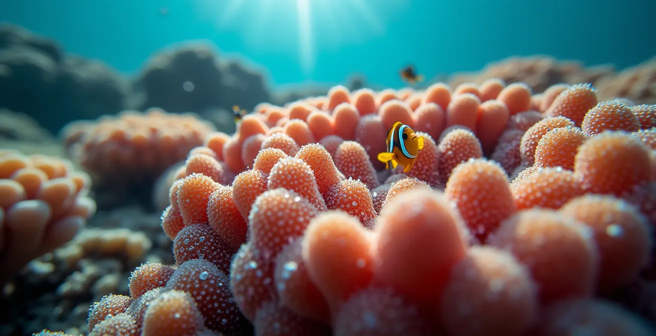 Vue aérienne de la barrière de corail protégeant le lagon de La Réunion