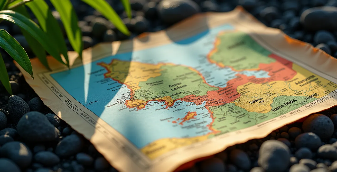 Vue aérienne montrant les différentes zones géographiques de La Réunion avec leurs connexions routières