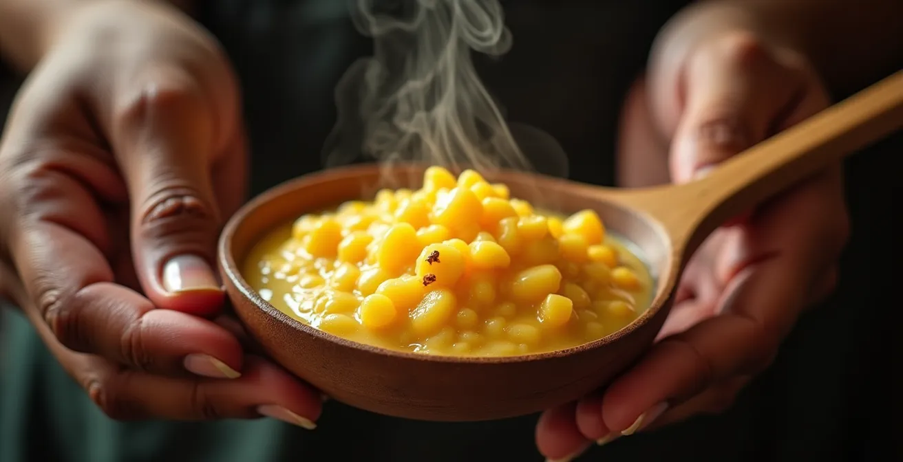 Partage communautaire de sosso maïs lors d'un kabar du 20 décembre