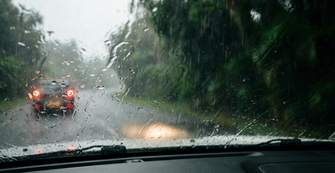 Conduite sous pluie tropicale intense à La Réunion avec visibilité réduite
